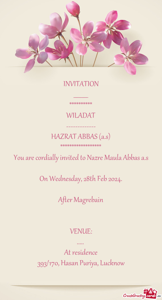 You are cordially invited to Nazre Maula Abbas a.s