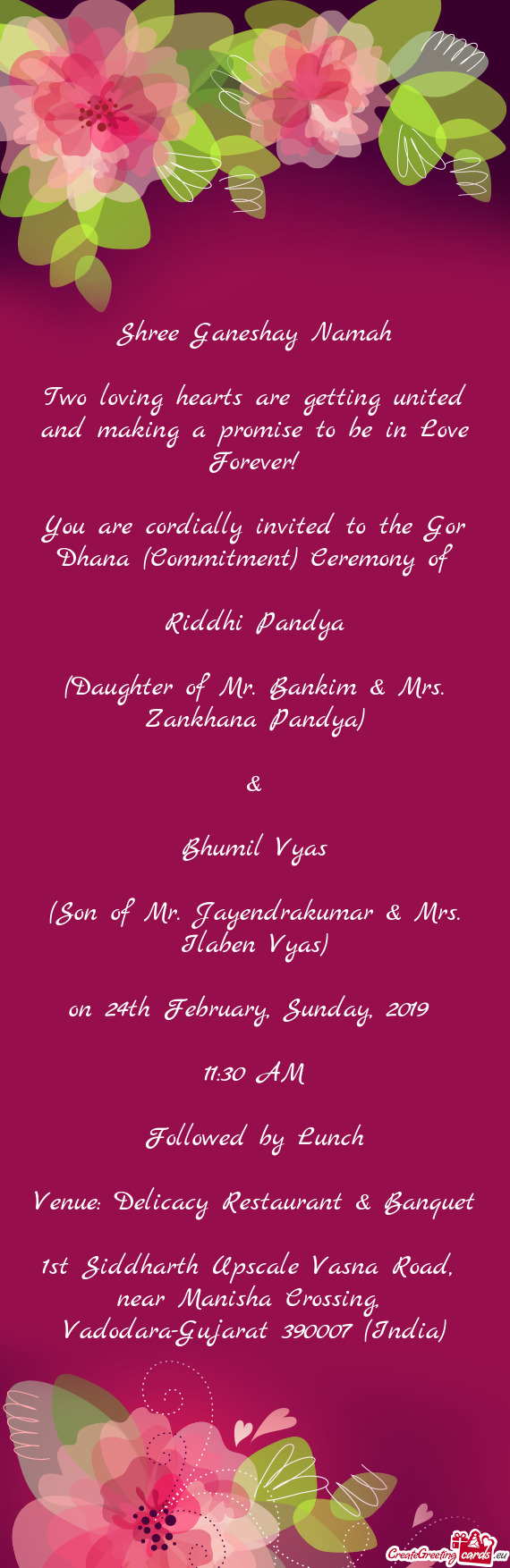 You are cordially invited to the Gor Dhana (Commitment) Ceremony of