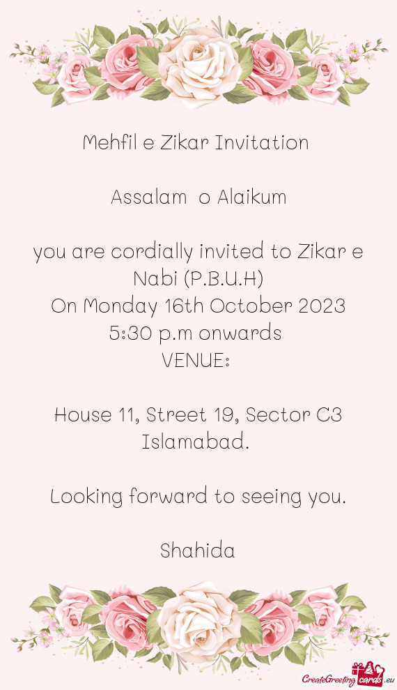 You are cordially invited to Zikar e Nabi (P.B.U.H)