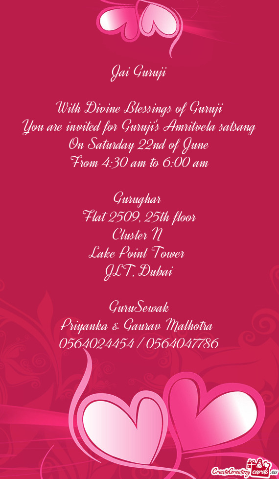 You are invited for Guruji's Amritvela satsang