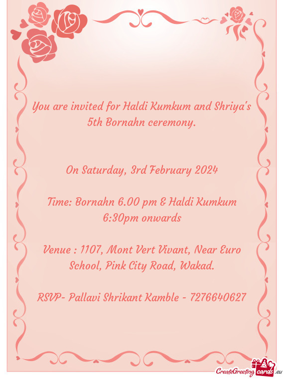 You are invited for Haldi Kumkum and Shriya