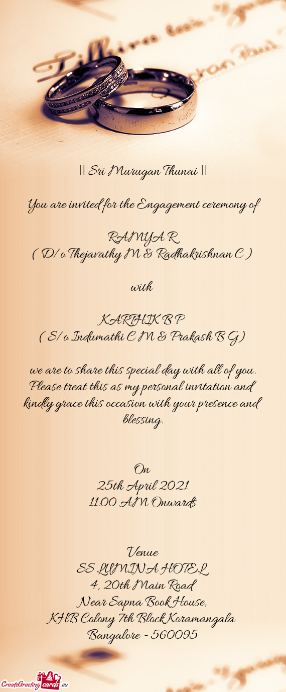 You are invited for the Engagement ceremony of