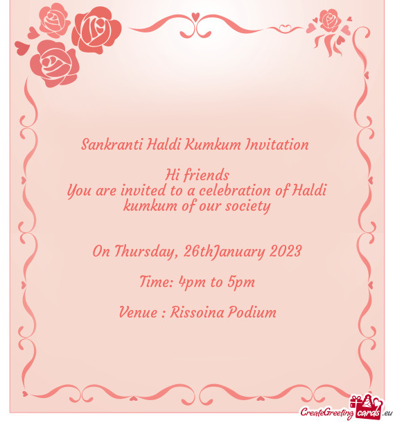 You are invited to a celebration of Haldi kumkum of our society