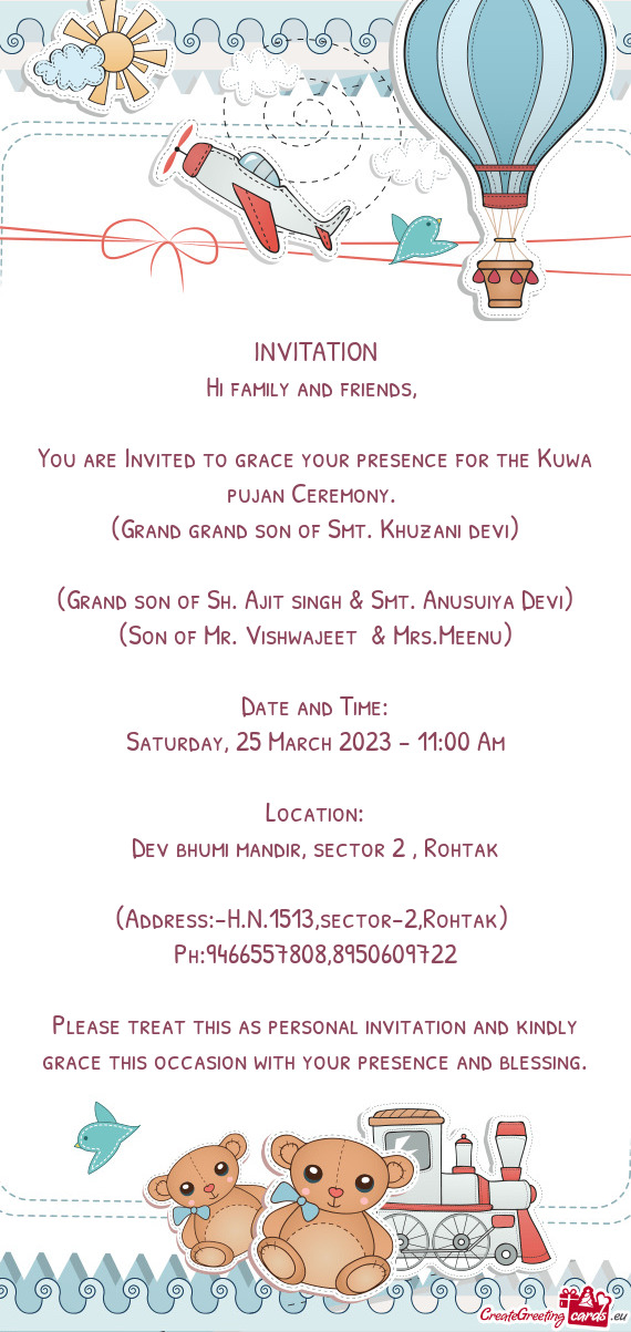 You are Invited to grace your presence for the Kuwa pujan Ceremony