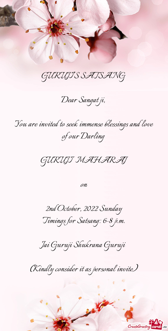 You are invited to seek immense blessings and love of our Darling