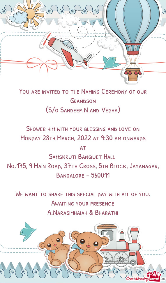 You are invited to the Naming Ceremony of our Grandson