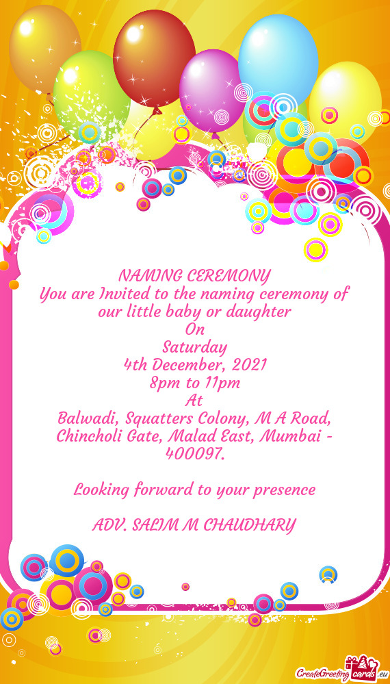 You are Invited to the naming ceremony of our little baby or daughter