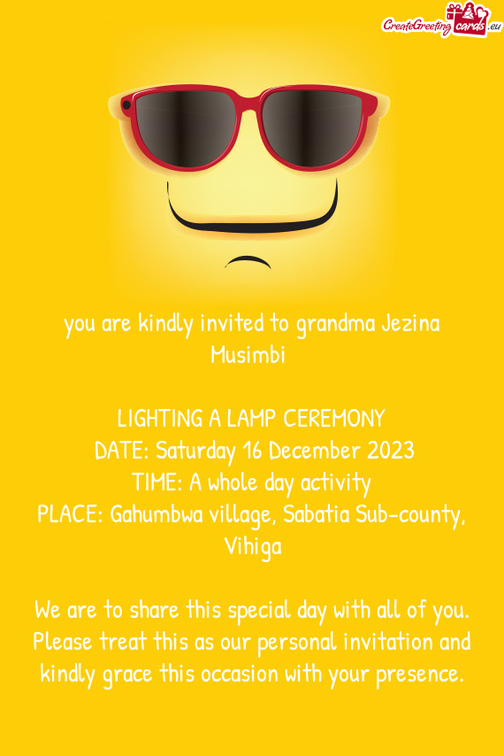You are kindly invited to grandma Jezina Musimbi
