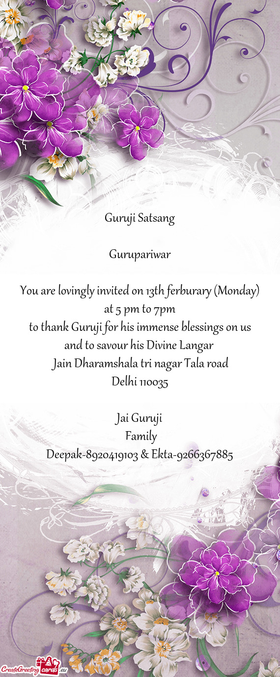 You are lovingly invited on 13th ferburary (Monday) at 5 pm to 7pm