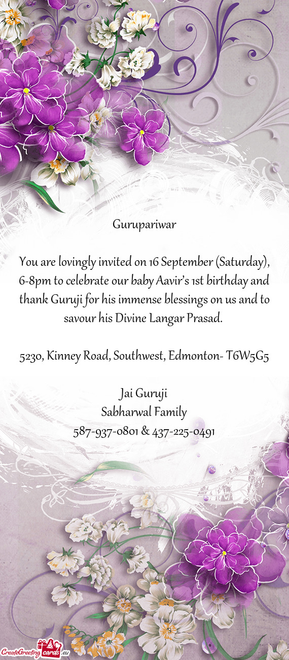 You are lovingly invited on 16 September (Saturday), 6-8pm to celebrate our baby Aavir’s 1st birth