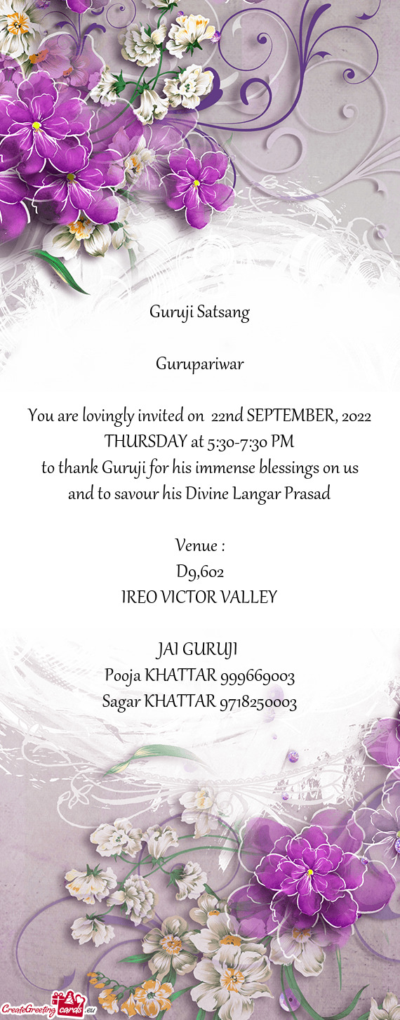 You are lovingly invited on 22nd SEPTEMBER, 2022 THURSDAY at 5:30-7:30 PM