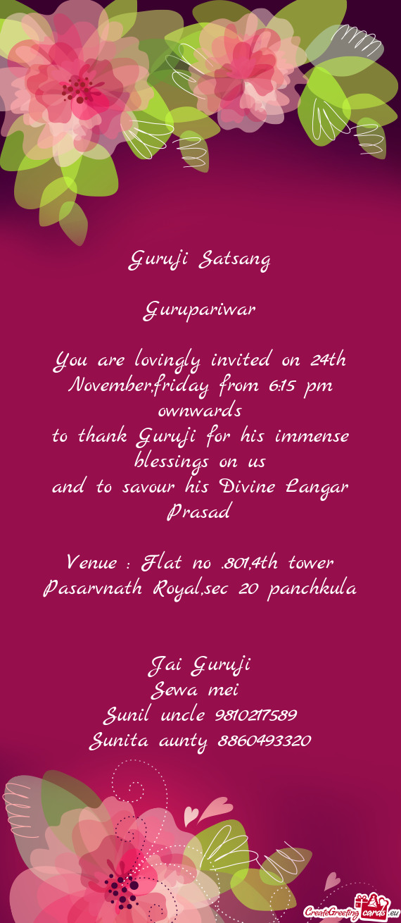 You are lovingly invited on 24th November,friday from 6:15 pm ownwards