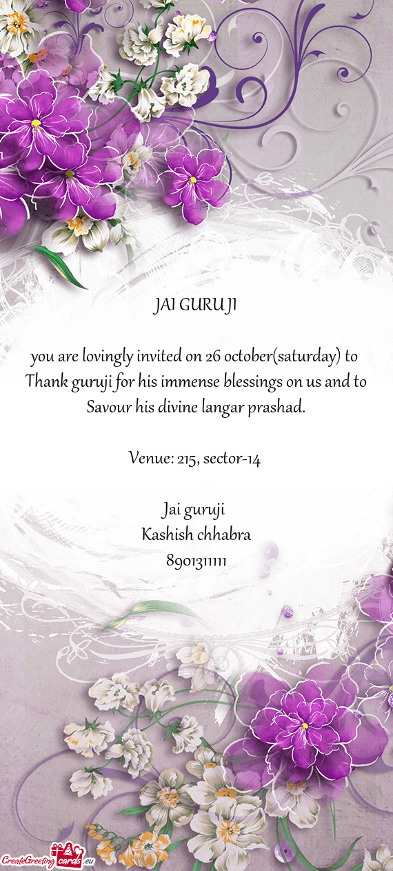 You are lovingly invited on 26 october(saturday) to