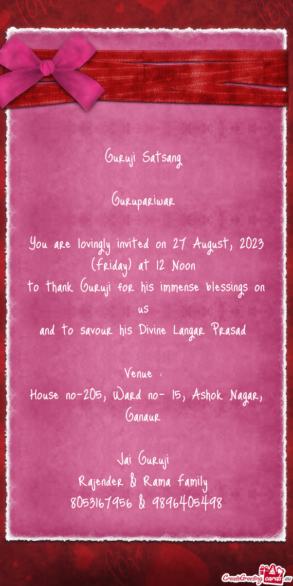 You are lovingly invited on 27 August, 2023 (Friday) at 12 Noon