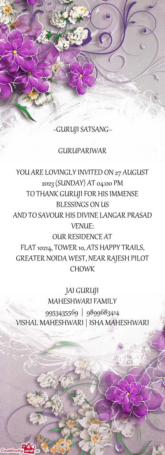 YOU ARE LOVINGLY INVITED ON 27 AUGUST 2023 (SUNDAY) AT 04:00 PM
