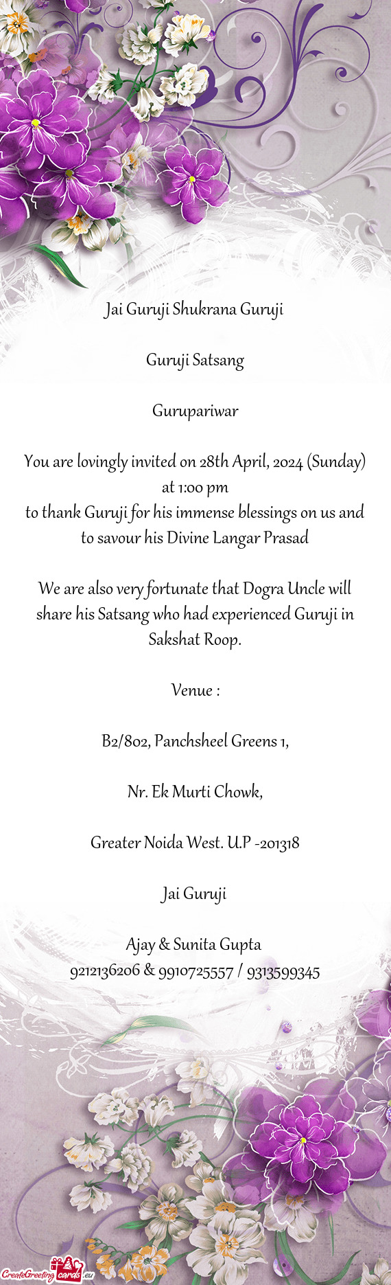You are lovingly invited on 28th April, 2024 (Sunday) at 1:00 pm