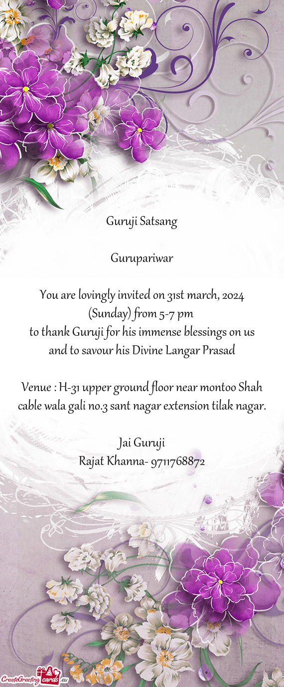 You are lovingly invited on 31st march, 2024 (Sunday) from 5-7 pm
