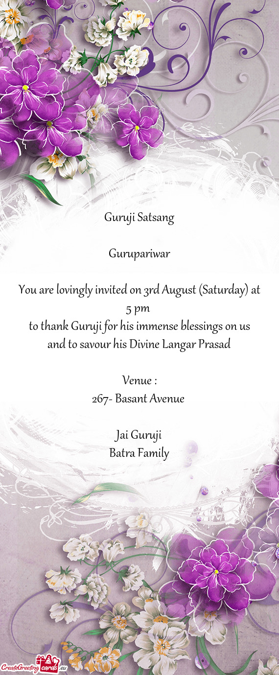 You are lovingly invited on 3rd August (Saturday) at 5 pm