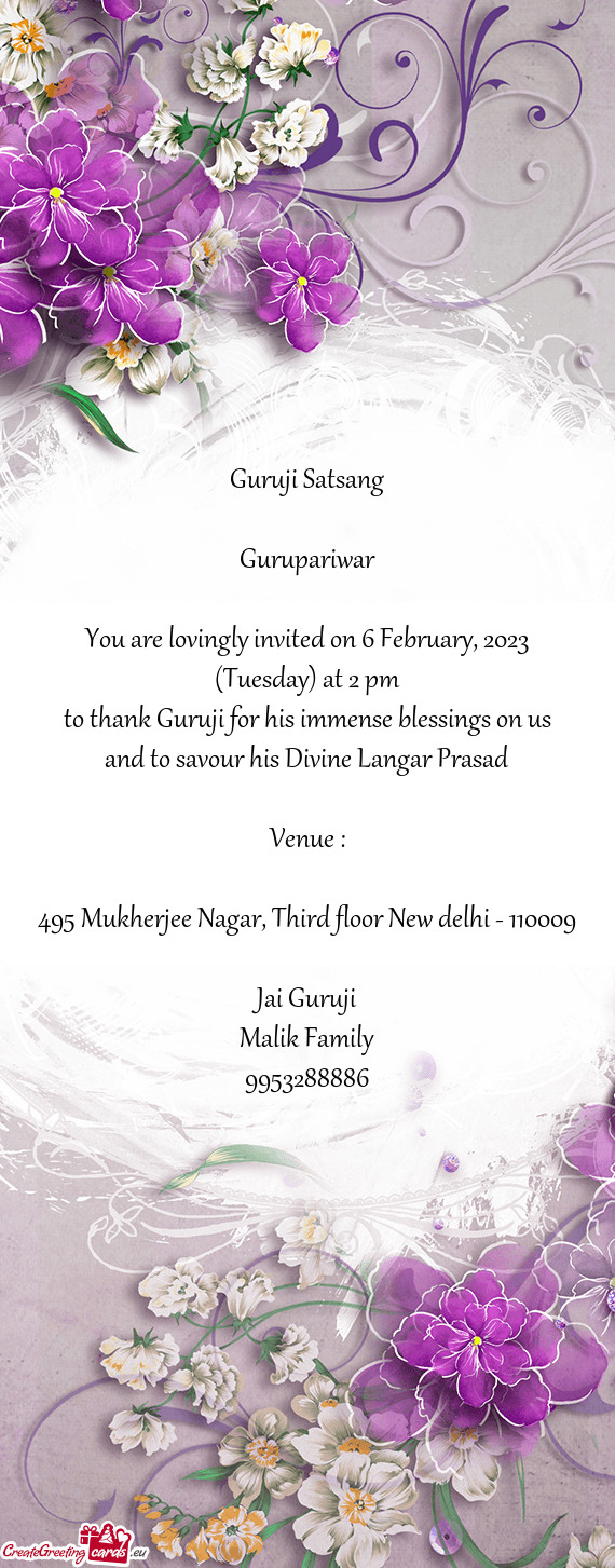 You are lovingly invited on 6 February, 2023 (Tuesday) at 2 pm