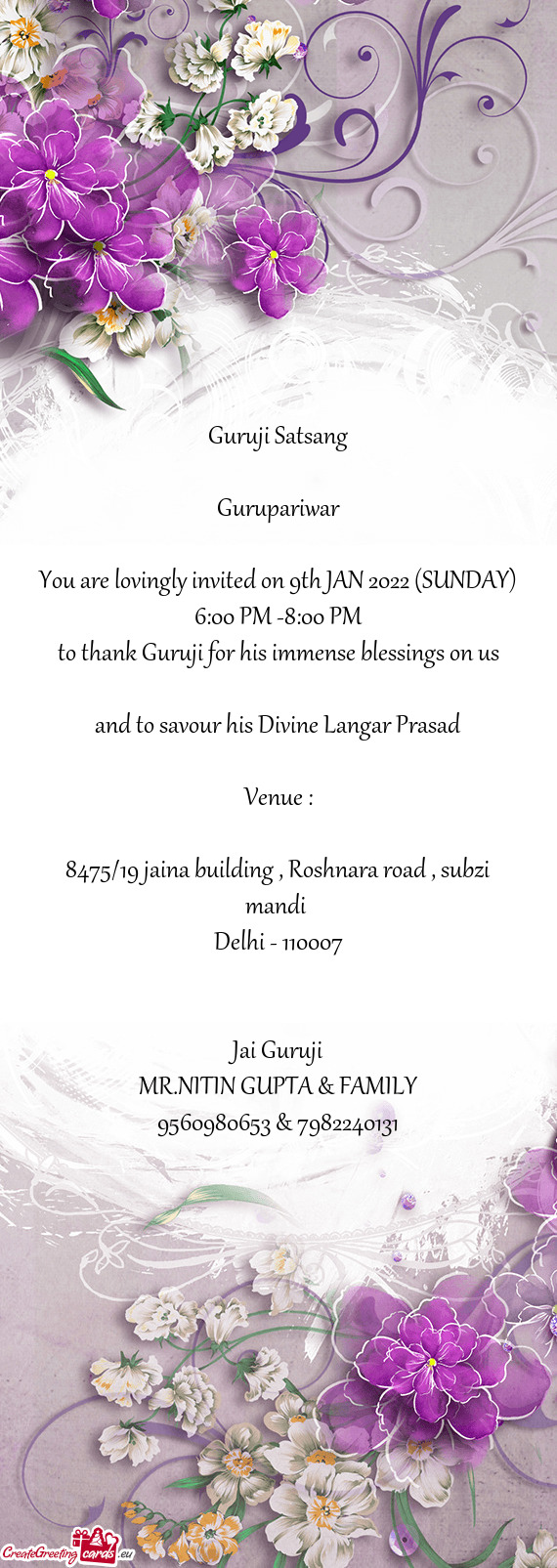 You are lovingly invited on 9th JAN 2022 (SUNDAY) 6:00 PM -8:00 PM
