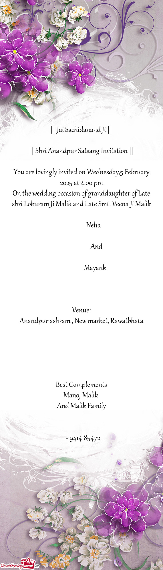 You are lovingly invited on Wednesday,5 February 2025 at 4:00 pm