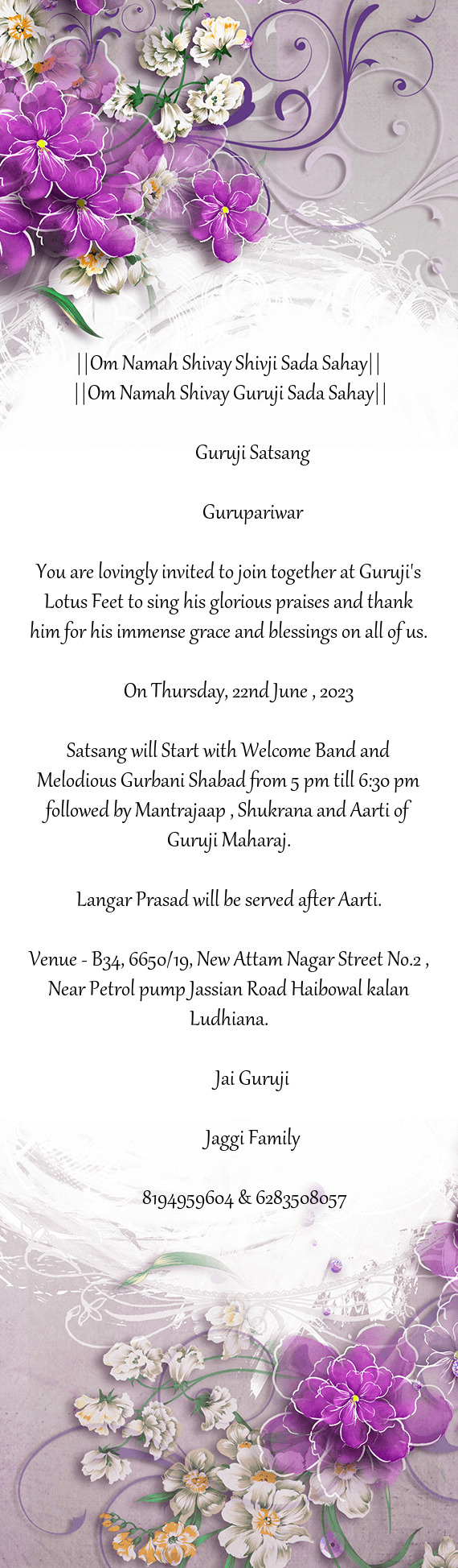 You are lovingly invited to join together at Guruji