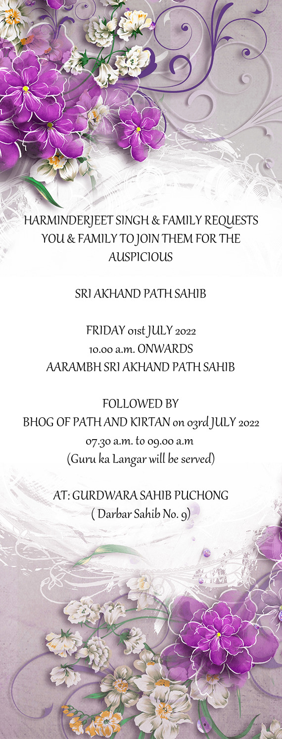 YOU & FAMILY TO JOIN THEM FOR THE AUSPICIOUS