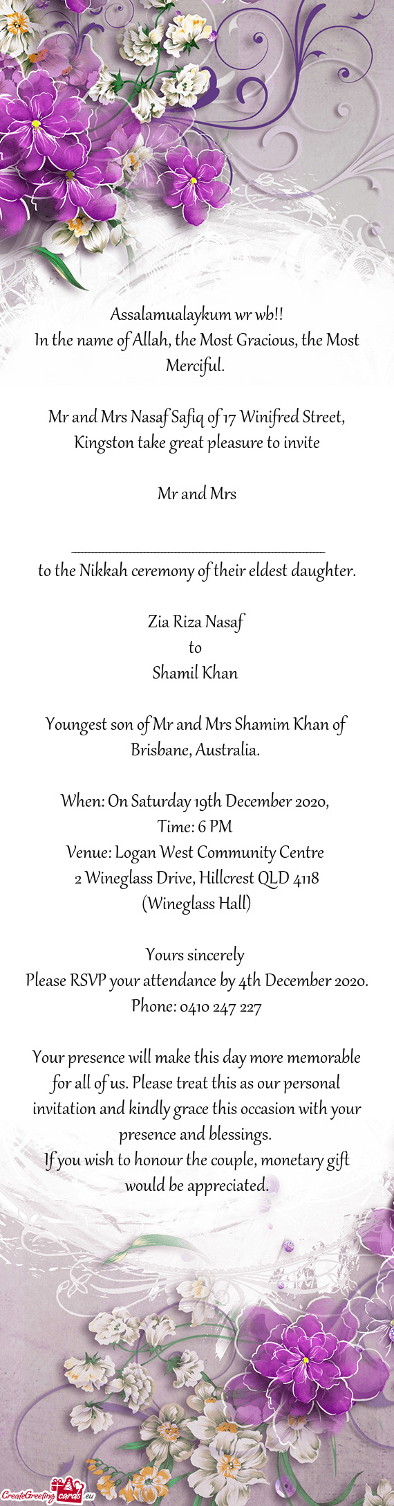 Youngest son of Mr and Mrs Shamim Khan of Brisbane, Australia