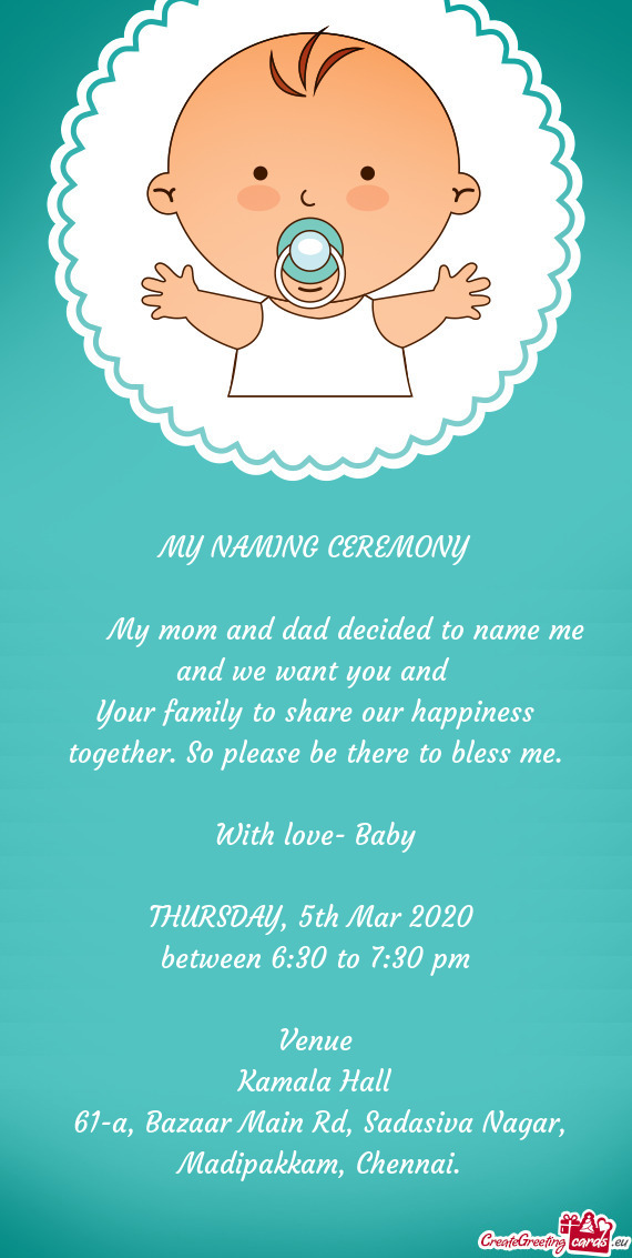 Your family to share our happiness together. So please be there to bless me