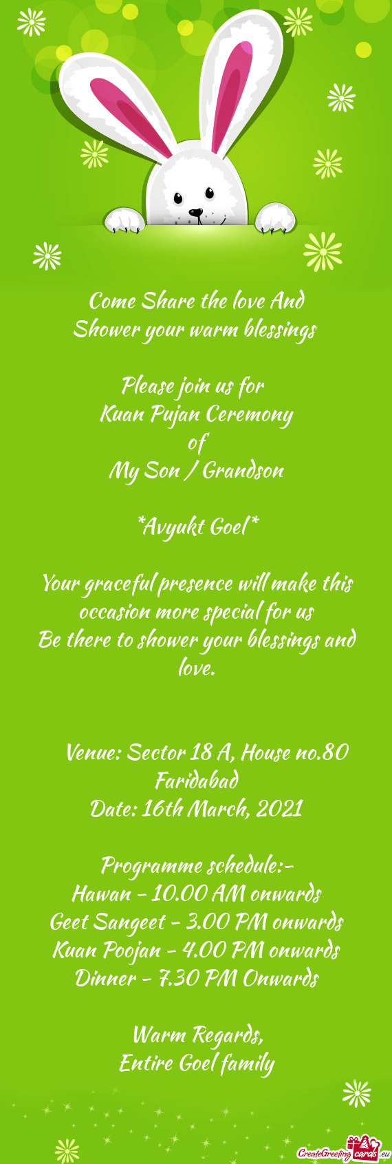 Your graceful presence will make this occasion more special for us