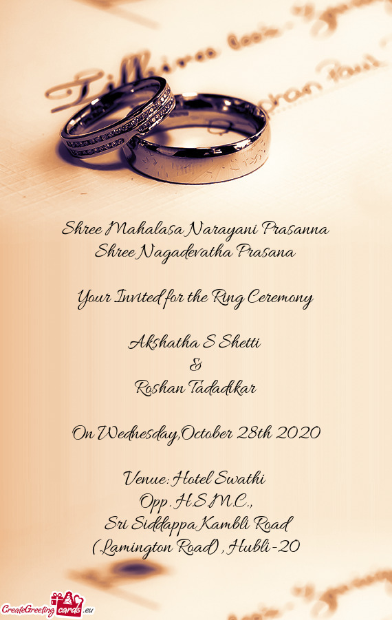 Your Invited for the Ring Ceremony