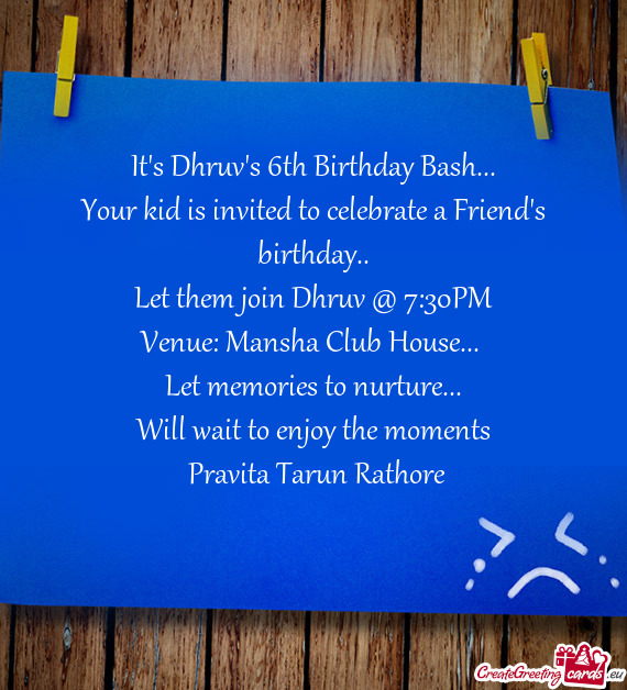 Your kid is invited to celebrate a Friend