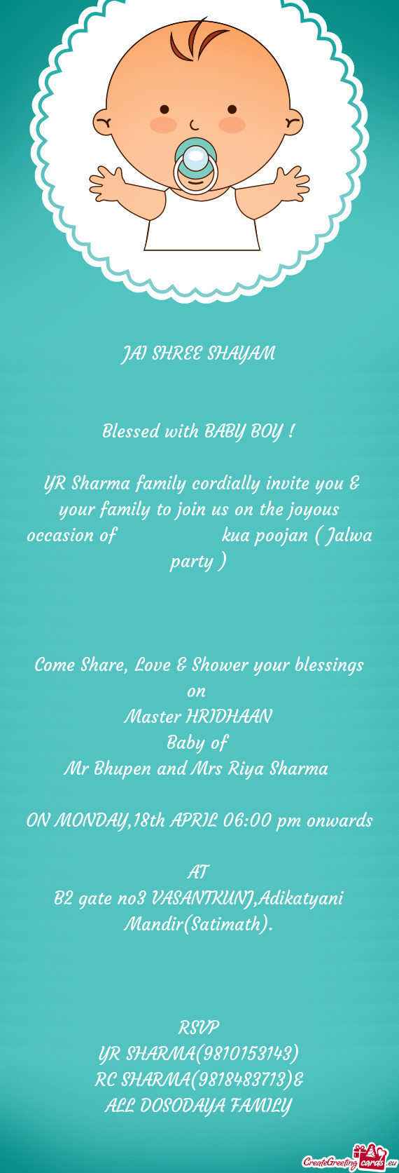 YR Sharma family cordially invite you & your family to join us on the joyous occasion of