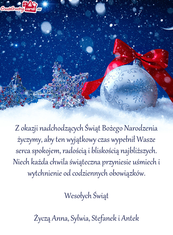 Z okazji nadchodzących Świąt Bożego Narodzenia życzymy, aby ten wyjątkowy czas wypełnił Wasz