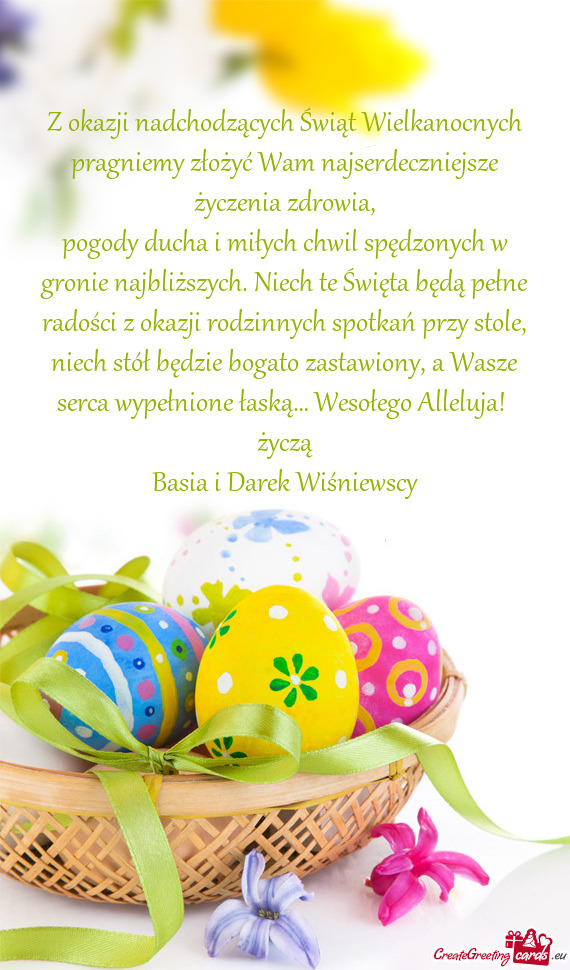 Z okazji nadchodzących Świąt Wielkanocnych pragniemy złożyć Wam najserdeczniejsze życzenia zd