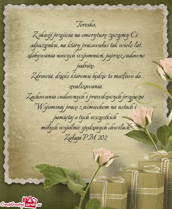 Z okazji przejścia na emeryturę życzymy Ci