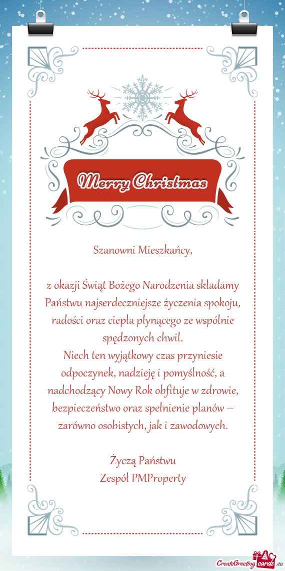 Z okazji Świąt Bożego Narodzenia składamy Państwu najserdeczniejsze życzenia spokoju, radości