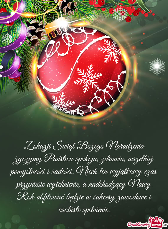 Z okazji Świąt Bożego Narodzenia życzymy Państwu spokoju, zdrowia, wszelkiej pomyślności i ra
