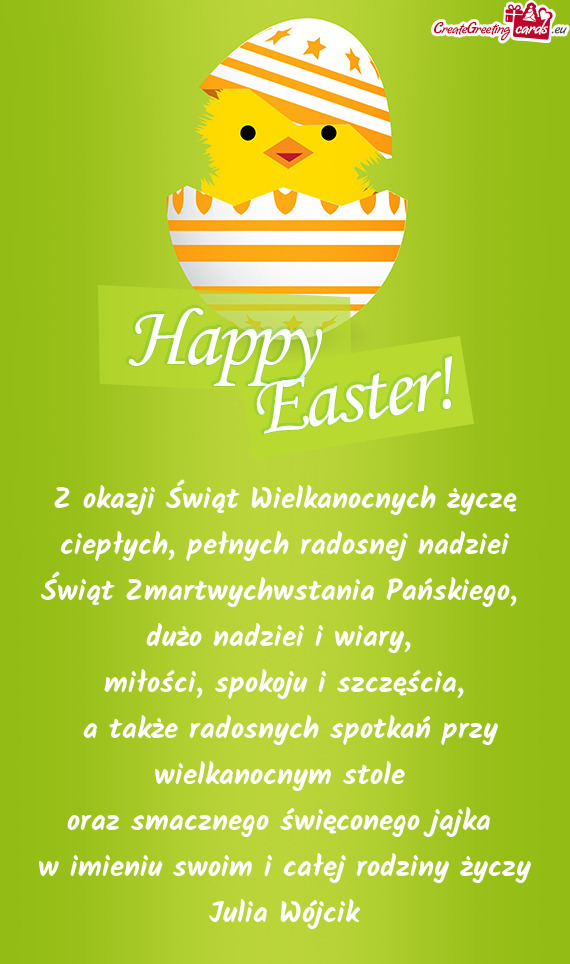 Z okazji Świąt Wielkanocnych życzę ciepłych, pełnych radosnej nadziei Świąt Zmartwychwstania