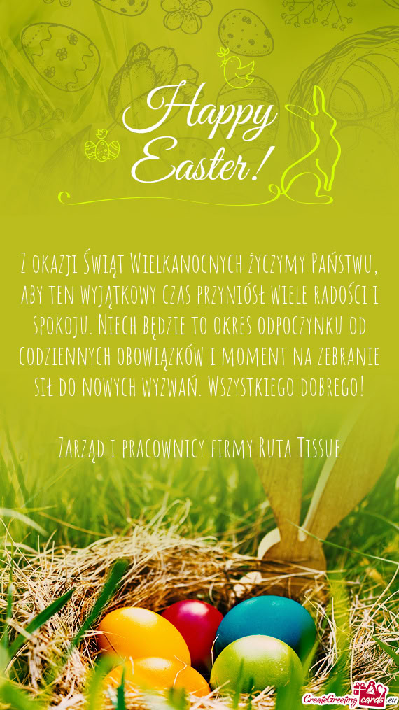 Z okazji Świąt Wielkanocnych życzymy Państwu, aby ten wyjątkowy czas przyniósł wiele radości