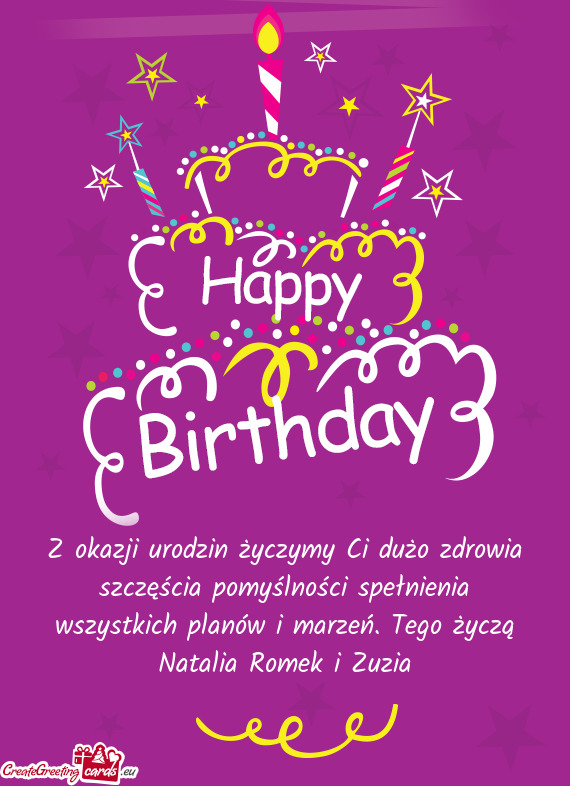 Z okazji urodzin życzymy Ci dużo zdrowia szczęścia pomyślności spełnienia wszystkich planów