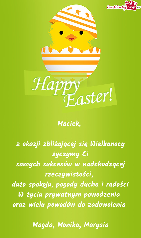 Z okazji zbliżającej się Wielkanocy życzymy Ci