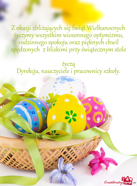 Z okazji zbliżających się Świąt Wielkanocnych życzymy wszystkim wiosennego optymizmu, rodzinne