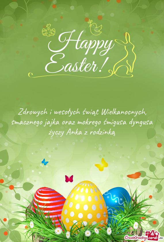 Zdrowych i wesołych świąt Wielkanocnych, smacznego jajka oraz mokrego śmigusa dyngusa Ank
