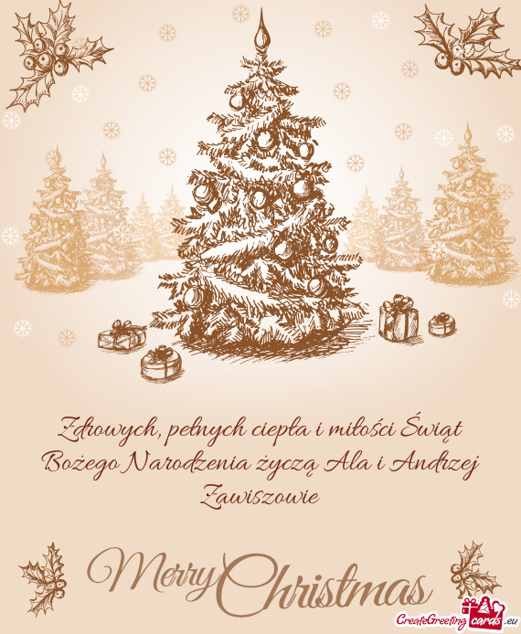 Zdrowych, pełnych ciepła i miłości Świąt Bożego Narodzenia życzą Ala i Andrzej Zawiszowie