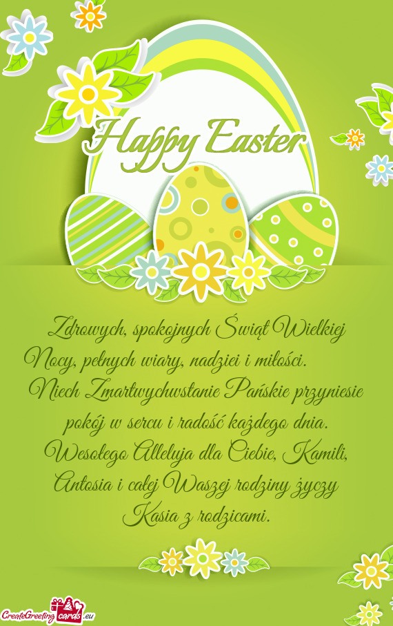 Zdrowych, spokojnych Świąt Wielkiej Nocy, pełnych wiary, nadziei i miłości.   Niech Zma