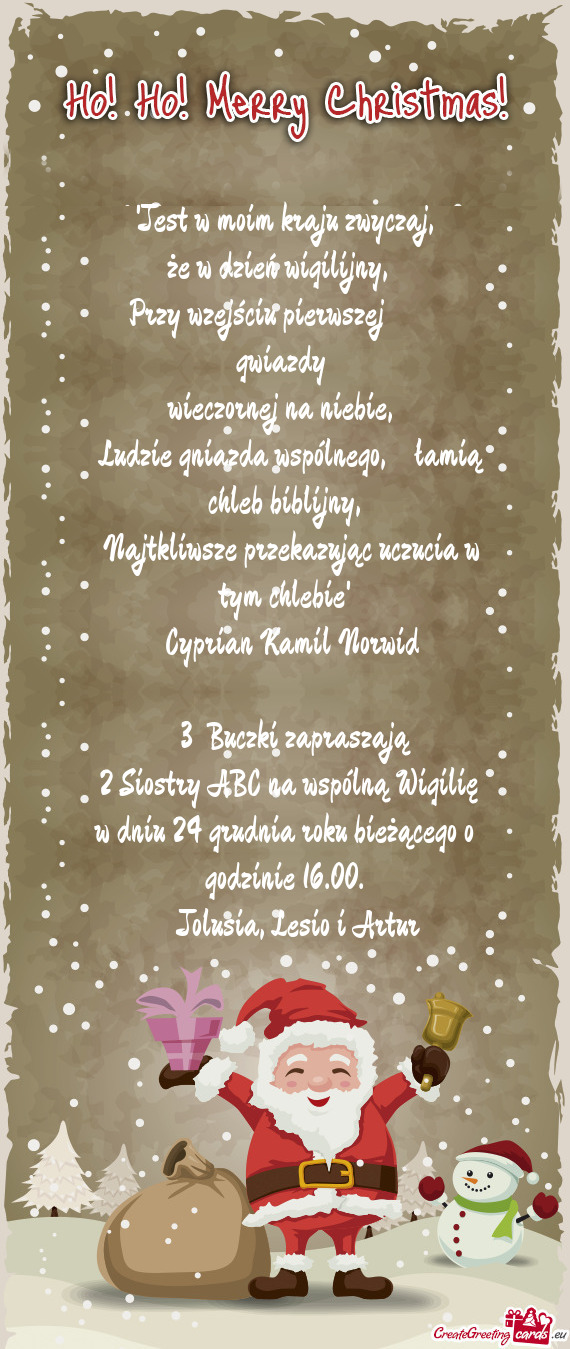 Że w dzień wigilijny