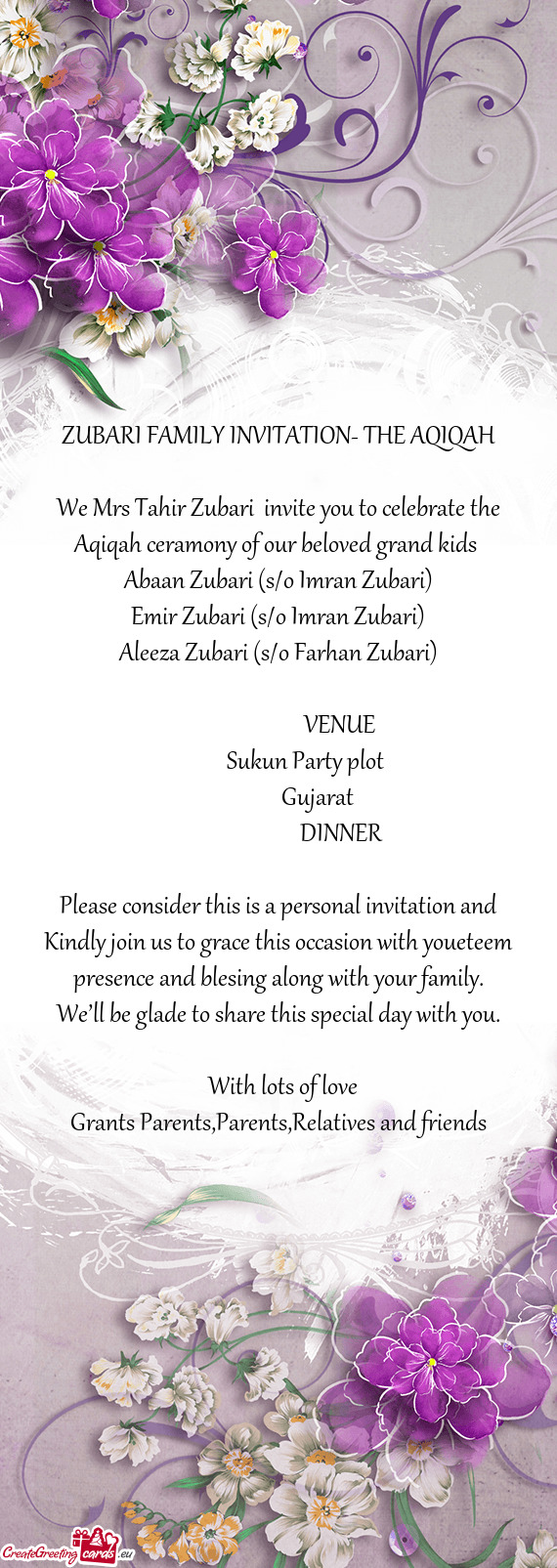 ZUBARI FAMILY INVITATION- THE AQIQAH