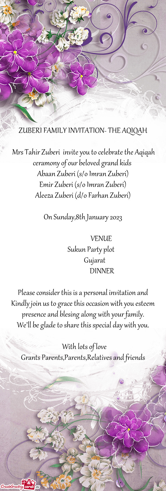 ZUBERI FAMILY INVITATION- THE AQIQAH