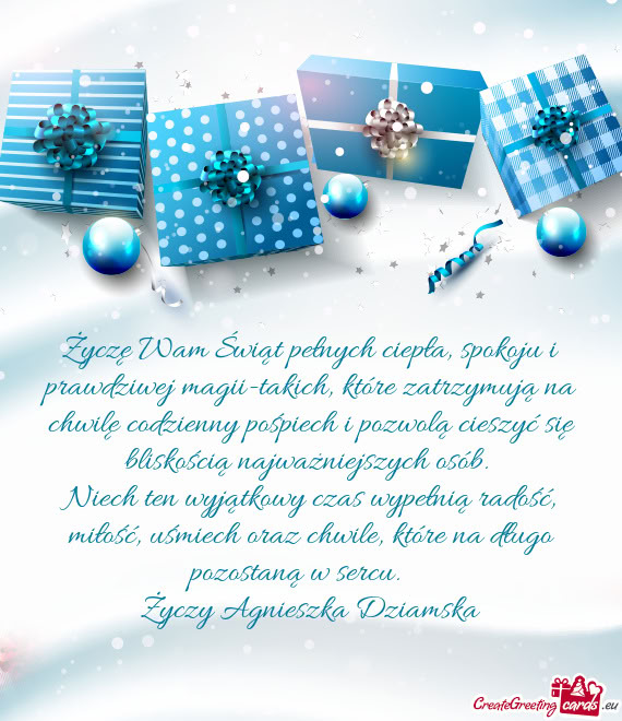 Życzę Wam Świąt pełnych ciepła, spokoju i prawdziwej magii-takich, które zatrzymują na chwil